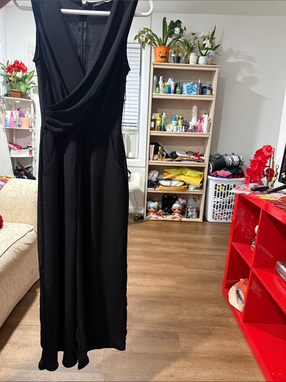 Black Tape_ Black Sleeveless Draped V-Neck Maxi Dress